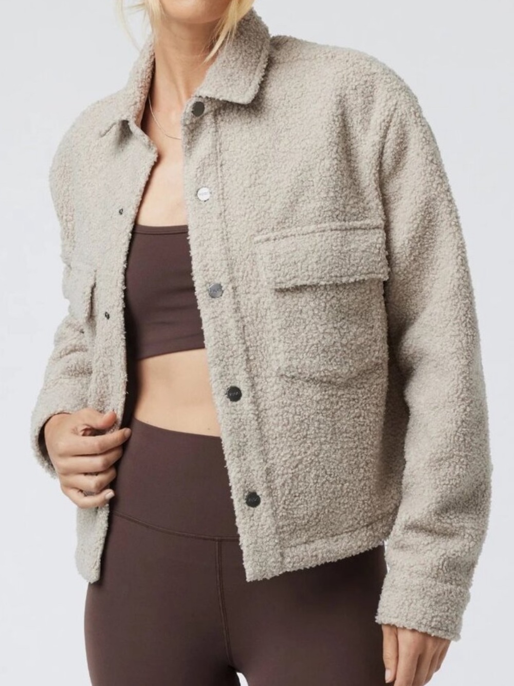 Vuori Sycamore Short Shirt Jacket Sherpa Fleece Dark Salt Tan Women’s